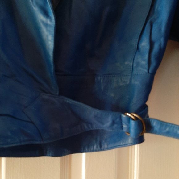 Blue Crop Leather Jacket - Picture 2 of 3